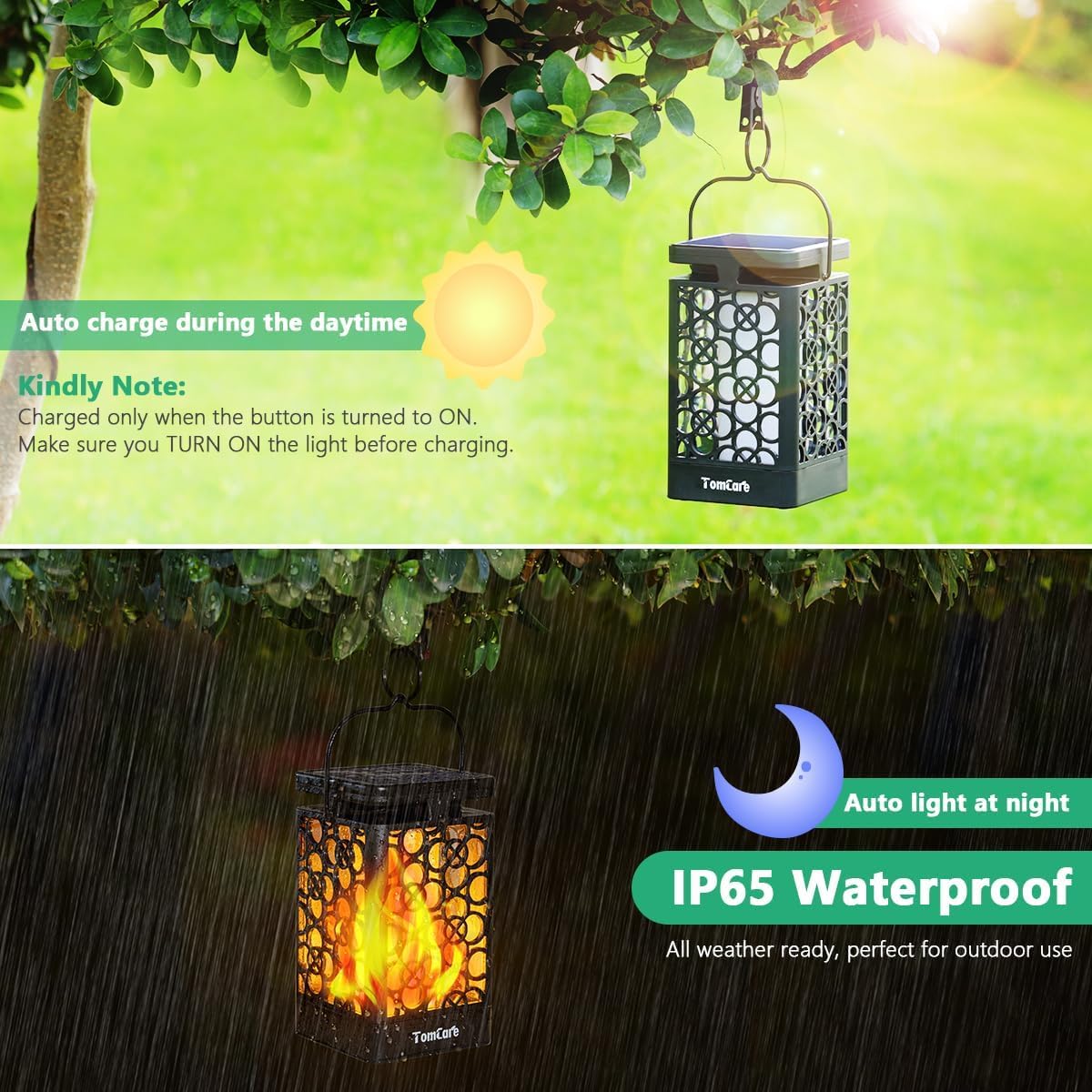 TomCare Solar Lanterns Outdoor Upgraded Flickering Flame Waterproof Hanging Lanterns Decorative Solar Powered LED Lights for Garden Patio Deck Yard, 2