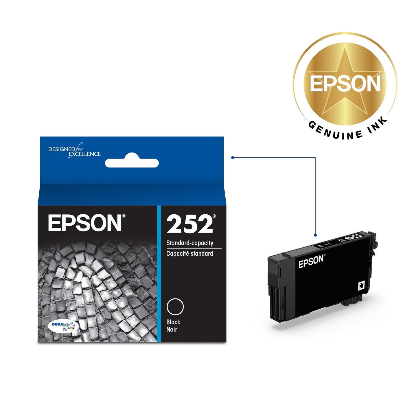 EPSON 252 DURABrite Ultra Ink Standard Capacity Black Cartridge (T252120-S) Works with WorkForce WF-3620, 3640, 7110, 7610, 7620, 7710, 7720, 7210