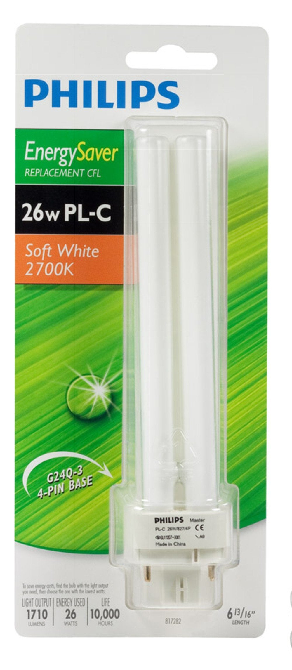 Philips LED Philips 230425 Energy Saver Compact Fluorescent Non-Integrated 26-Watt PL-C Soft White 4-Pin Base Light Bulb