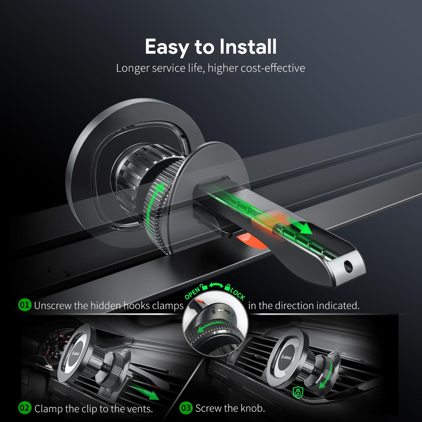 Esoulk] Magnetic Car Mount for iPhone & Samsung Galaxy, MagSafe-Compatible Phone Holder for Car Vent with Strong Magnetic Hold, Compact Air Vent Mount