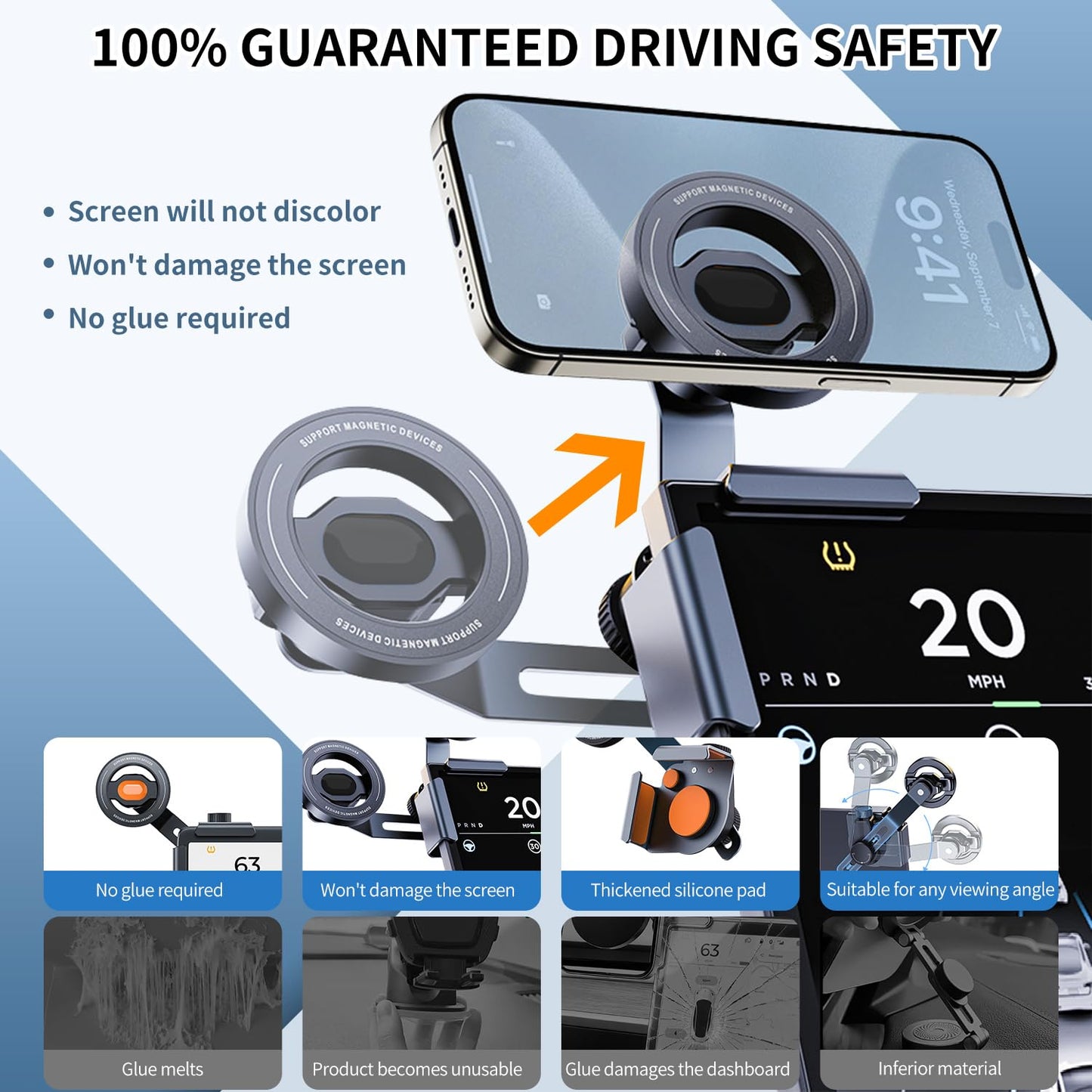 GOAKICHGO Tesla Phone Mount, 360° Adjustable Universal Tesla, Phone Holders for Your car for Tesla Model 3/Y/S/X/Cybertruck Screen, Magnetic Car Phone