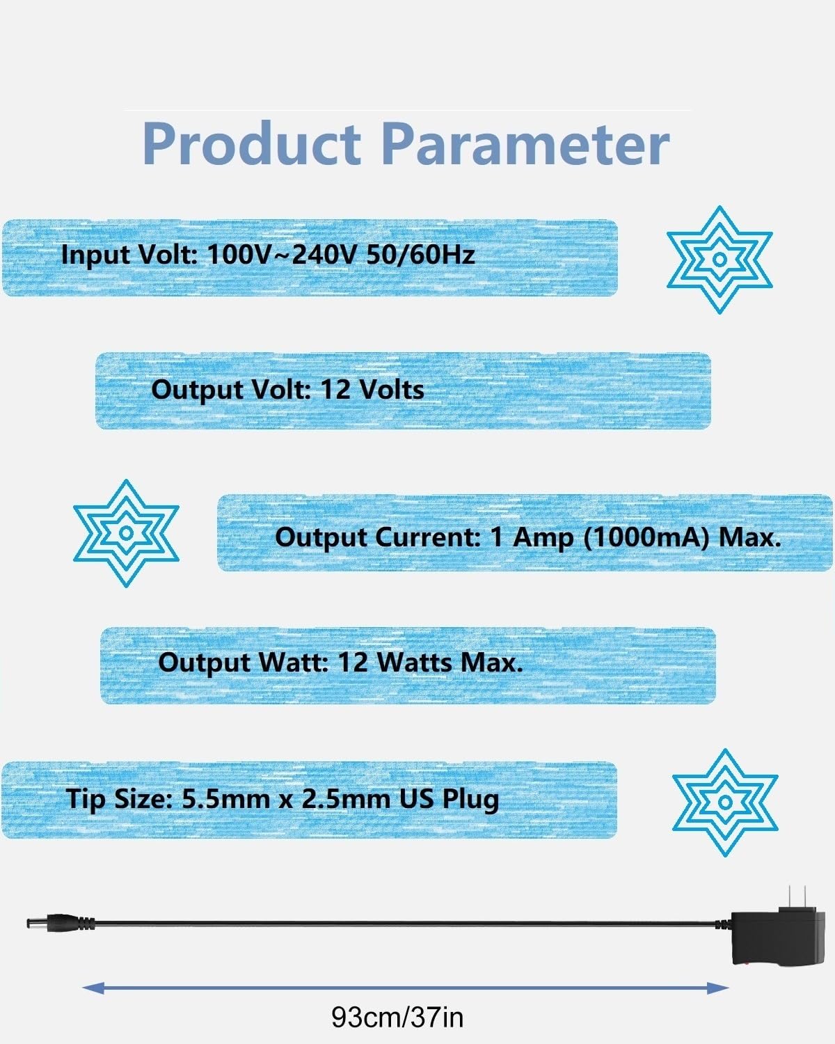 12V DC Power Supply 1A Universal AC Adapter, 100-240 50/60Hz to 12 Volts 1 Amp Transformer, DC 12V 1A Power Cord, 5.5mm x 2.5mm Plug & 1 Tip [DC12V…