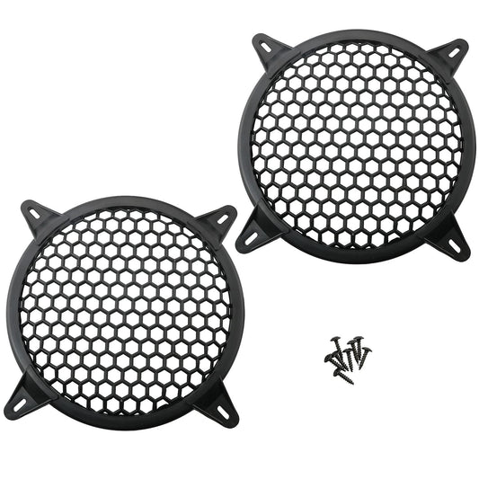 Ruiwaer 2pcs 6" Protective Cover for Speaker Grille, Hard Plastic Car Subwoofer Metal Round Metal Mesh Cover, Black