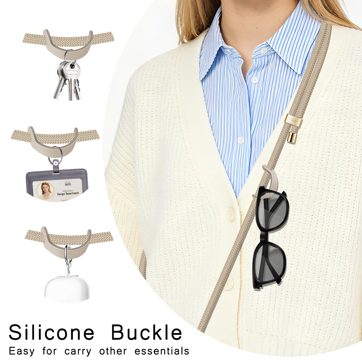 UKON Cell Phone Lanyard,Crossbody Lanyard and Wrist Strap Premium Metal Buckle Phone Charms with 2 X Strap Patch Compatible with All Smartphone(Khaki)