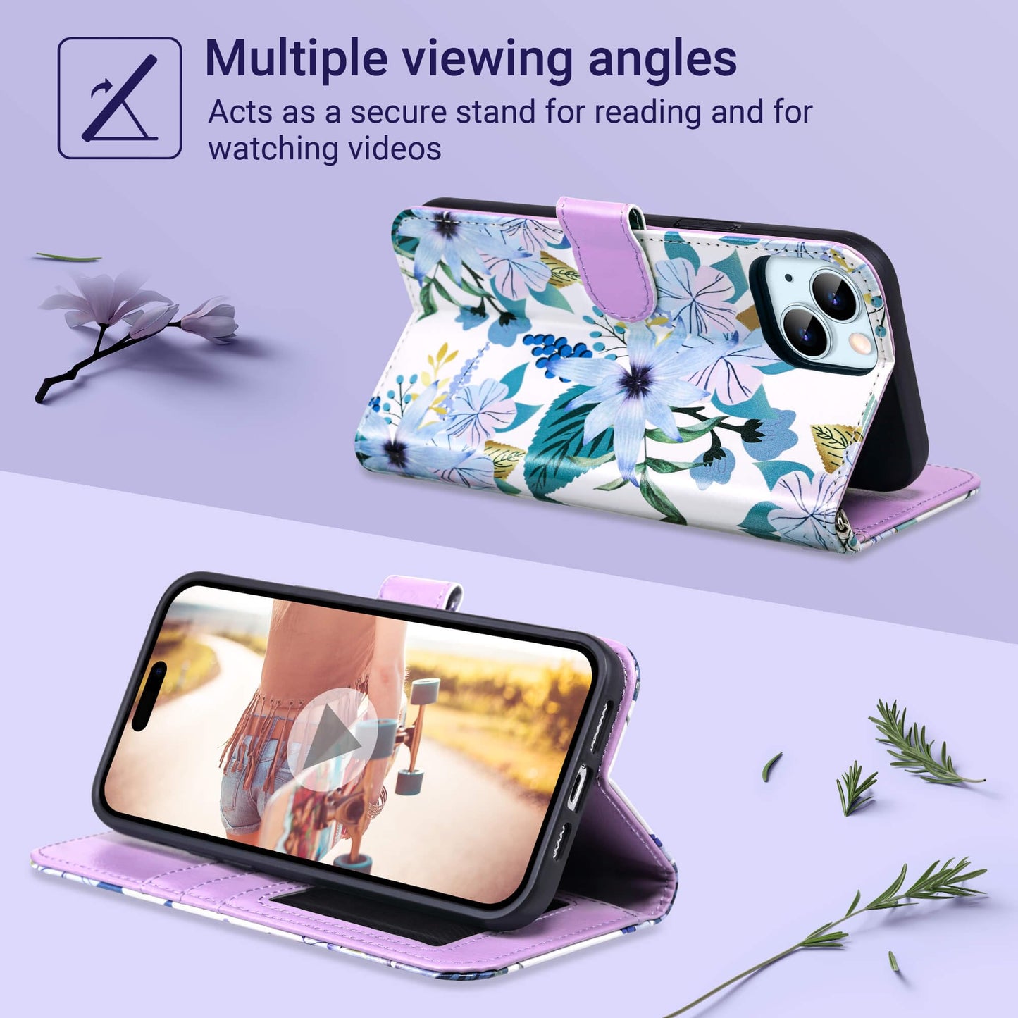 ULAK Compatible with iPhone 15 Plus Wallet Case, Blossom