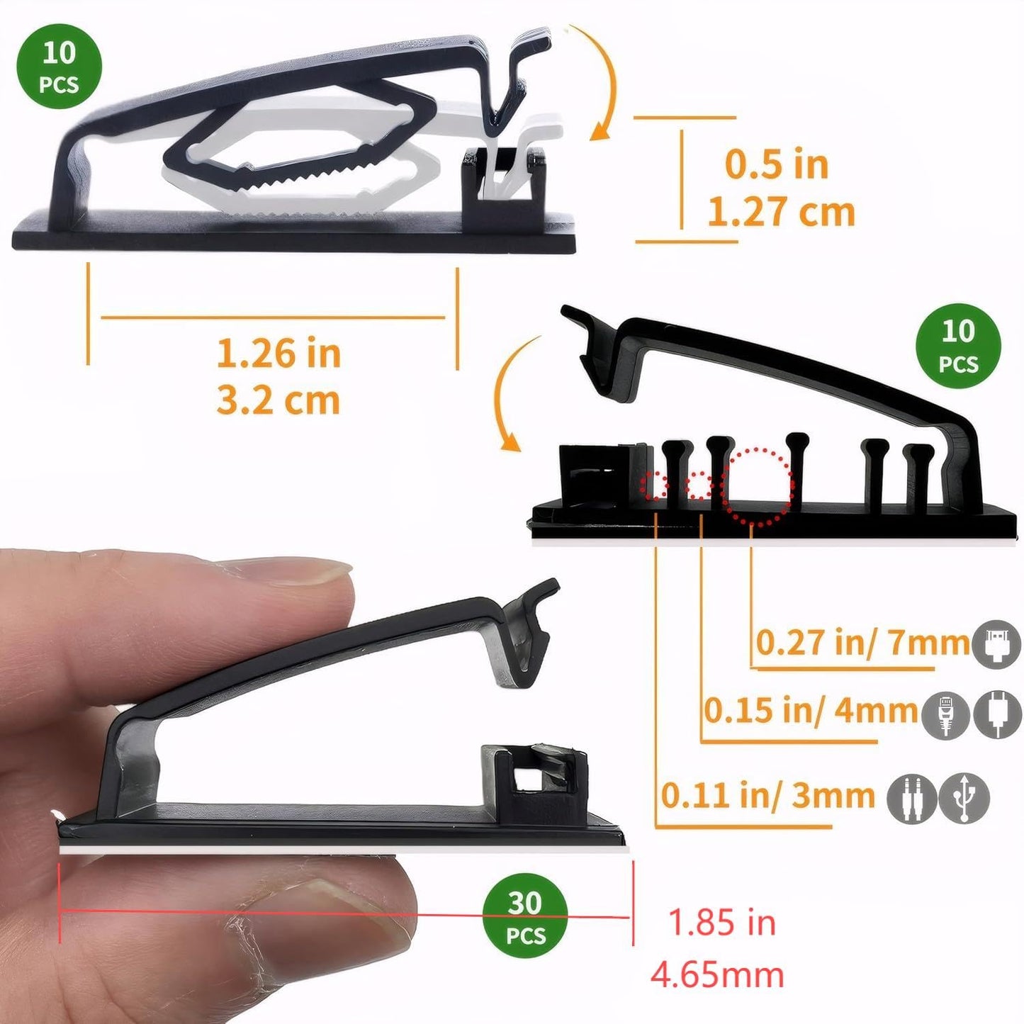 Helboar Cable Clips 50PCS, Self Adhesive Cable Management Clips, Cord Organizer Wire Clips Cord Holder for Appliances PC Wall Ethernet Cable Under