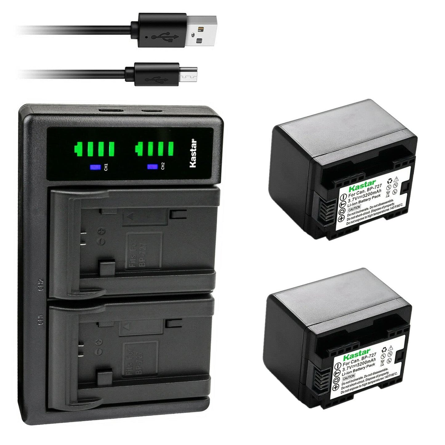 Kastar 2-Pack Battery and LTD2 USB Charger Replacement for Canon BP-708 BP708, BP-709 BP709, BP-718 BP718, BP-727 BP727, US 6055B002 Battery, Canon