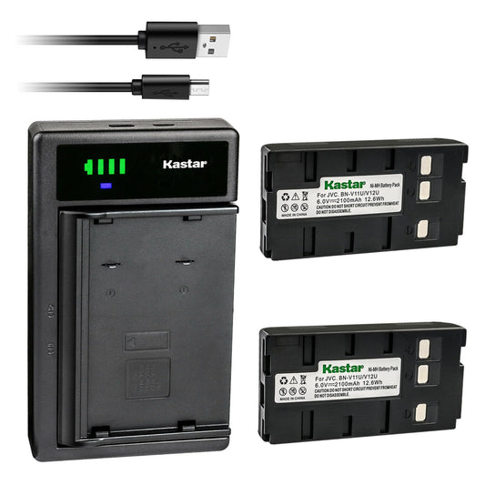 Kastar 2-Pack Battery and Smart USB Charger Replacement for JVC BN-V11U BN-V12U BN-V14U BN-V15U BN-V18U BN-V20U BN-V22U BN-V24U BN-V25U BN-V400U