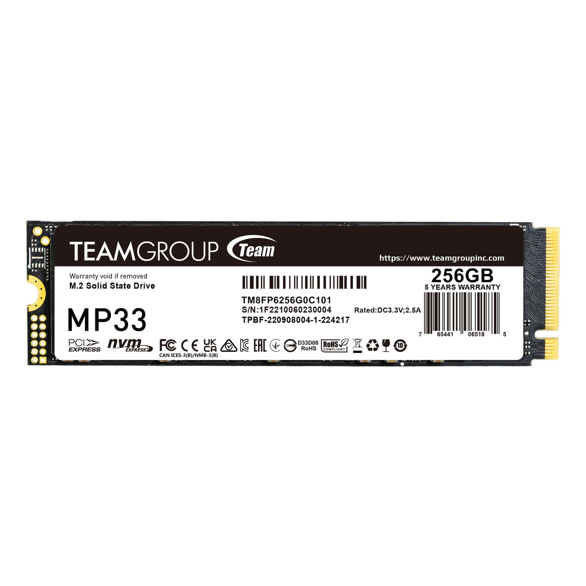 TEAMGROUP MP33 256GB SLC Cache 3D NAND TLC NVMe 1.3 PCIe Gen3x4 M.2 2280 Internal SSD R/W Speed up to 1600/1000 MB/s Laptop&PC Desktop TM8FP6256G0C101