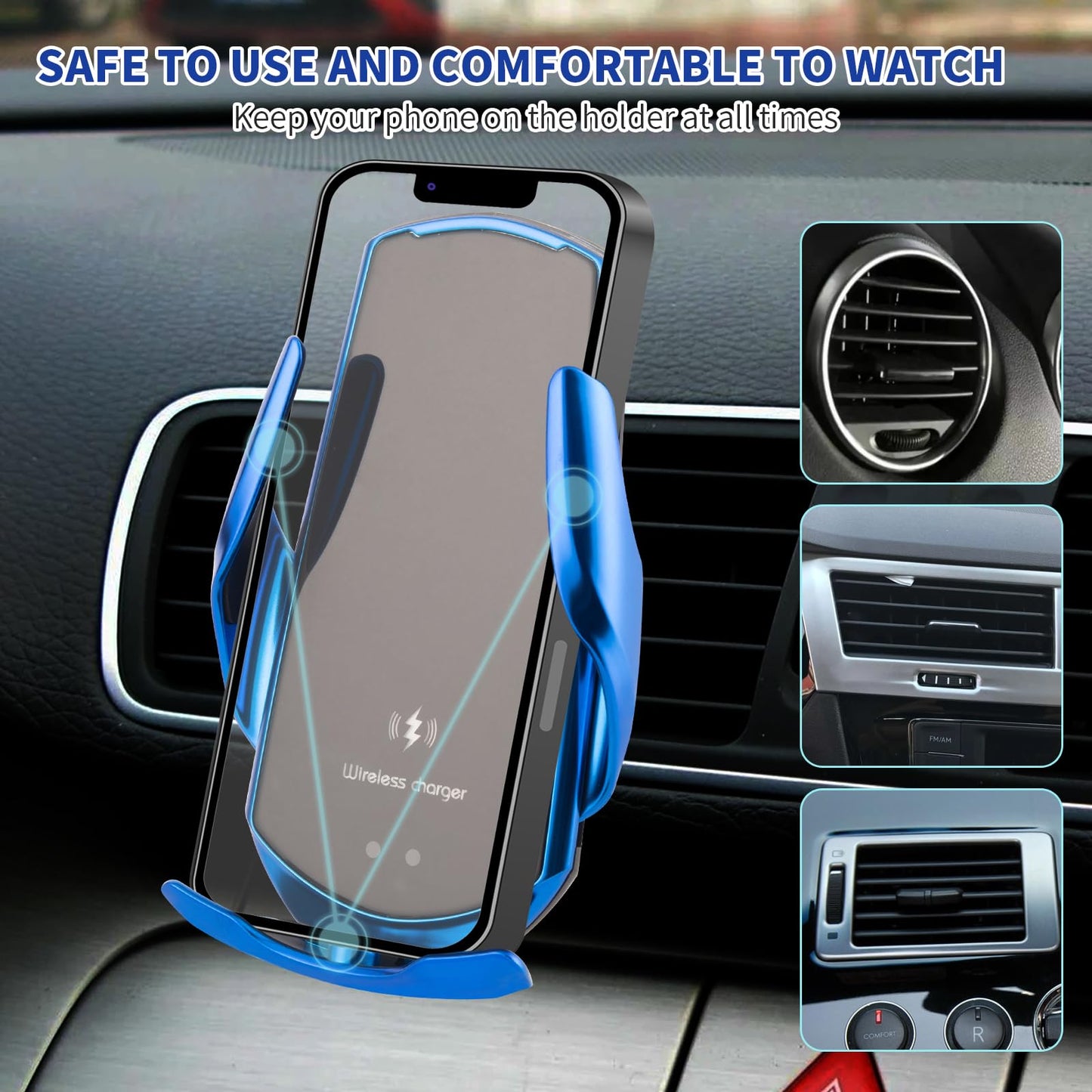 LFNOWN Wireless Car Charger Phone Mount 15W Fast Charging Auto Clamping Car Charger Car Phone Holder Mount Wireless Charging Mount Compatible with All