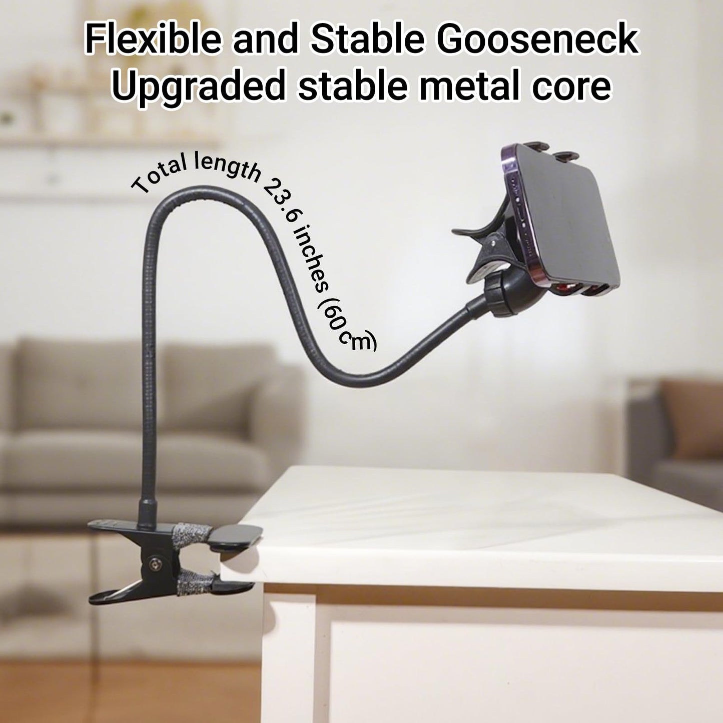 Kuryai Gooseneck Bed Phone Holder, Flexible Long Arm Clip On Phone Holder for Bed, Desk, Headboard, Bedside, 360 Adjustable Cell Phone Clamp Mount