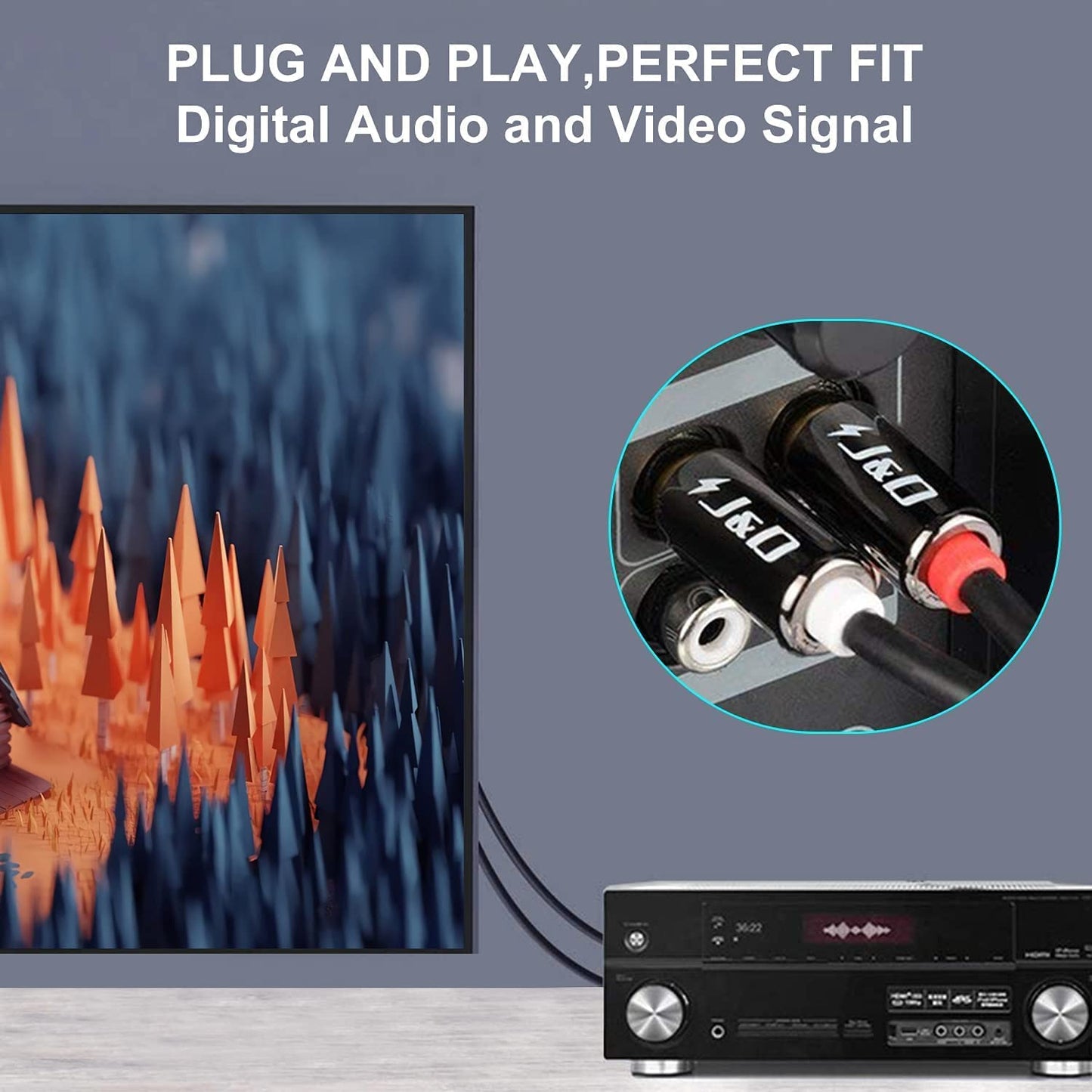 J&D 1/4 to RCA Cable, Gold Plated Copper Shell Heavy Duty 2X6.35mm TS to Dual RCA Stereo Audio Interconnect Cord for AV Receivers, Speakers, Home