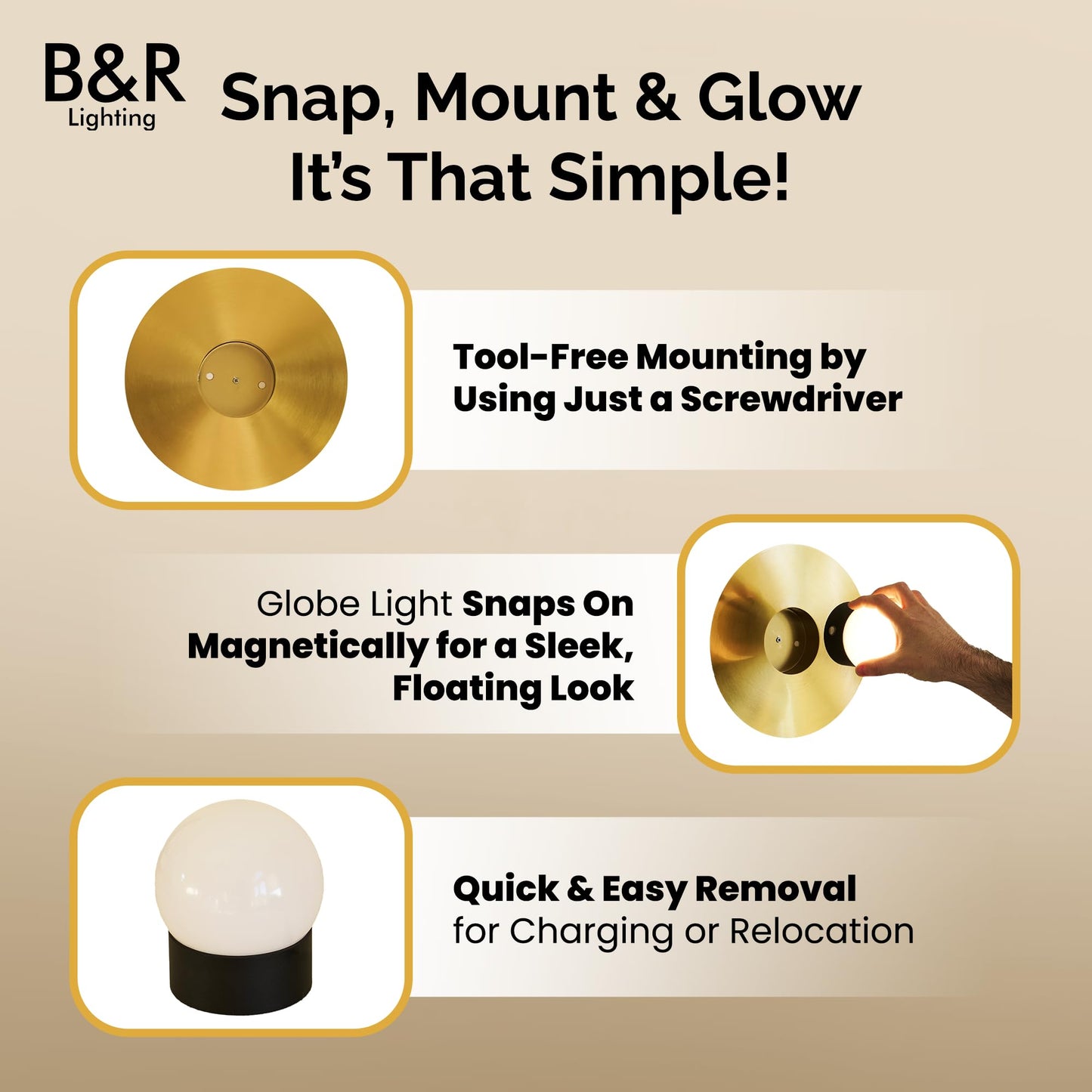 B&R Lighting Wireless Battery Operated Wall Sconce Light (2 Pack)- Magnetic and Rechargeable Wall Lights with Remote - 10,000 mAh Battery, Lighting