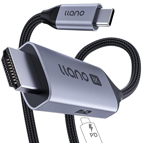 llano USB C to HDMI 2.1 Cable with 100W PD Charging, 8K@60Hz 4K@240Hz 2-in-1 Unidirectional Adapter Thunderbolt 5/4/3 Compatible, for MacBook, iPhone
