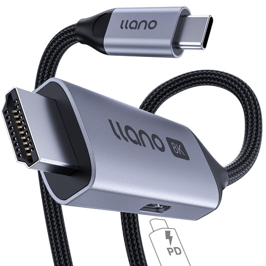 llano USB C to HDMI 2.1 Cable with 100W PD Charging, 8K@60Hz 4K@240Hz 2-in-1 Unidirectional Adapter Thunderbolt 5/4/3 Compatible, for MacBook, iPhone