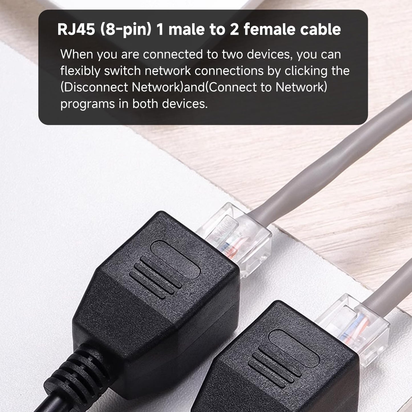 OLIREXD 2Pcs Ethernet Cable Splitter, ABS RJ45 Ethernet Splitter Adapter, RJ45 1 Male to 2 Female Ethernet Splitter, Y 1 Male to 2 Female Socket