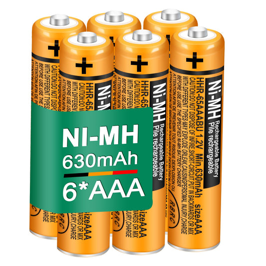 Triangle Power 6 Pack HHR-65AAABU NI-MH Rechargeable Batteries 1.2V 630mAh AAA Battery for Panasonic Cordless Telephone Batteries