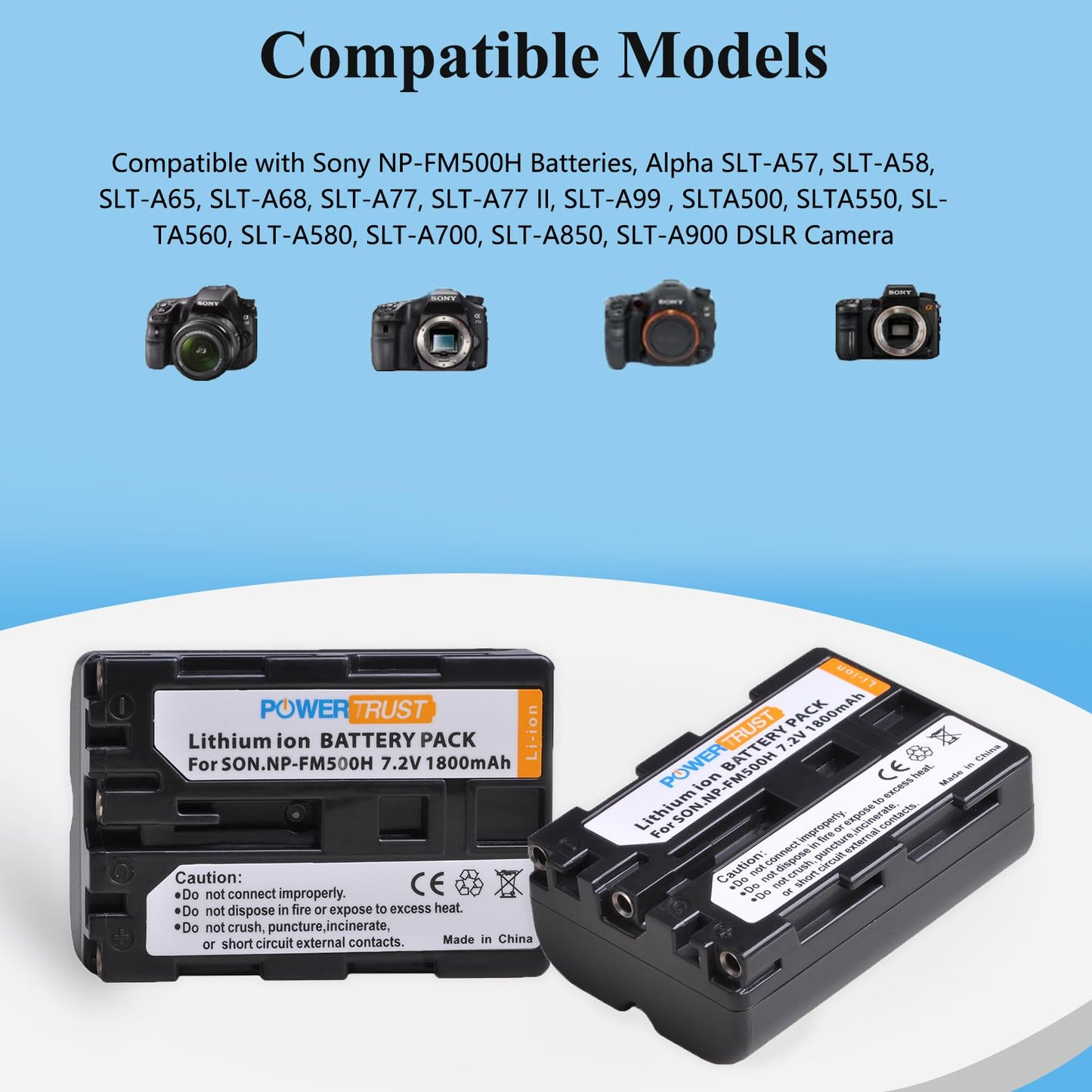 PowerTrust 2-Pack NP-FM500H Battery and Fast Charger for Sony Alpha A58 A57 A65 A77 A99 A900 A700 A580 A560 A550 A850 Batteries