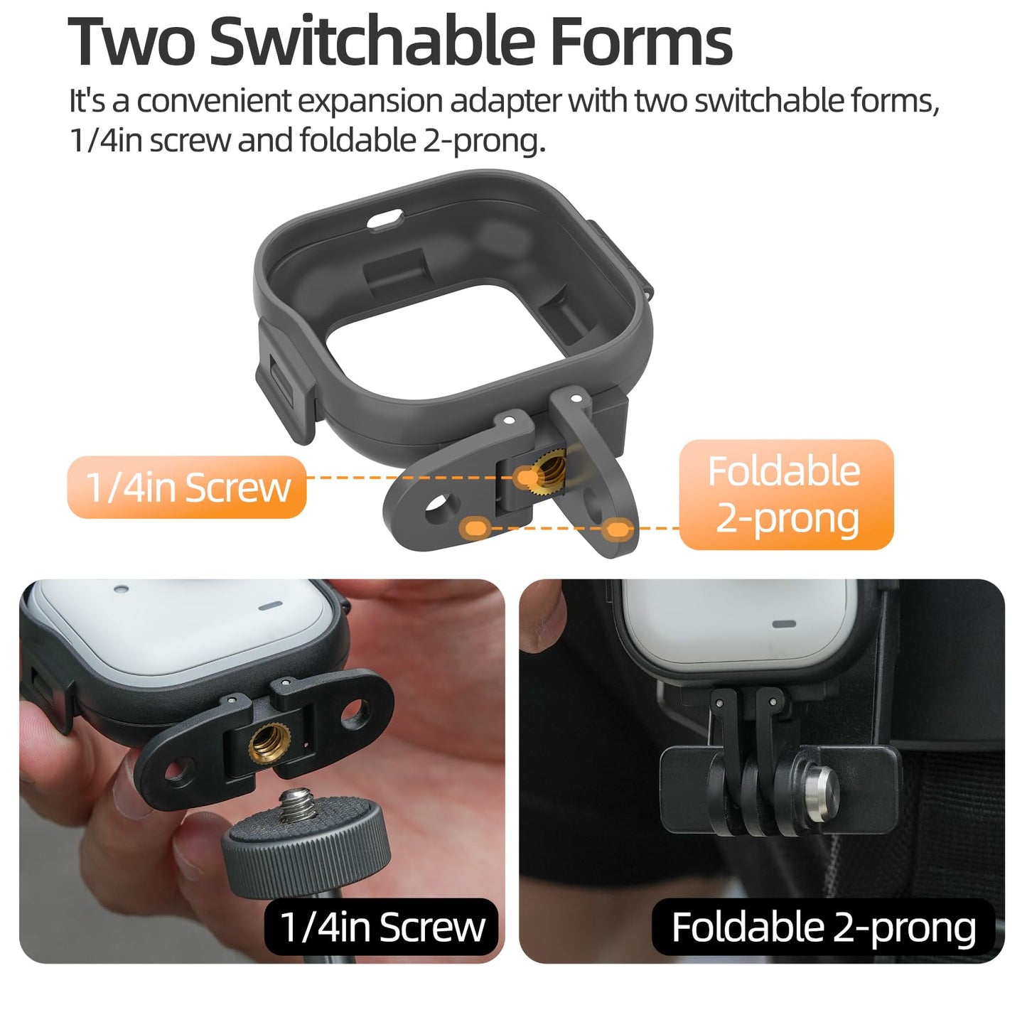 CAPART Camera Holder Bracket for Insta360 GO Ultra, Vertical Horizontal Mount Frame Cage with 1/4" Thread Hole and Action Camera, Tripod Selfie Stick