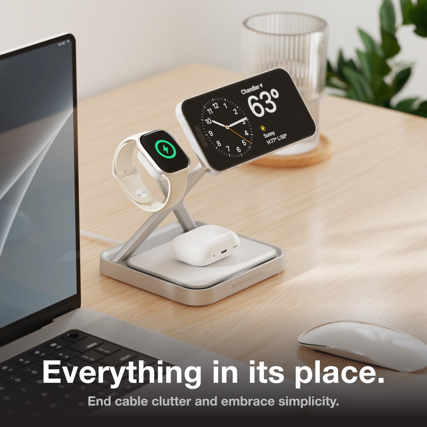 NOCO XGrid XDS3: 3-in-1 Wireless Charging Stand - Charging Station for iPhone, Apple Watch, and AirPods - MagSafe Compatible, Qi2 Certified - Includes