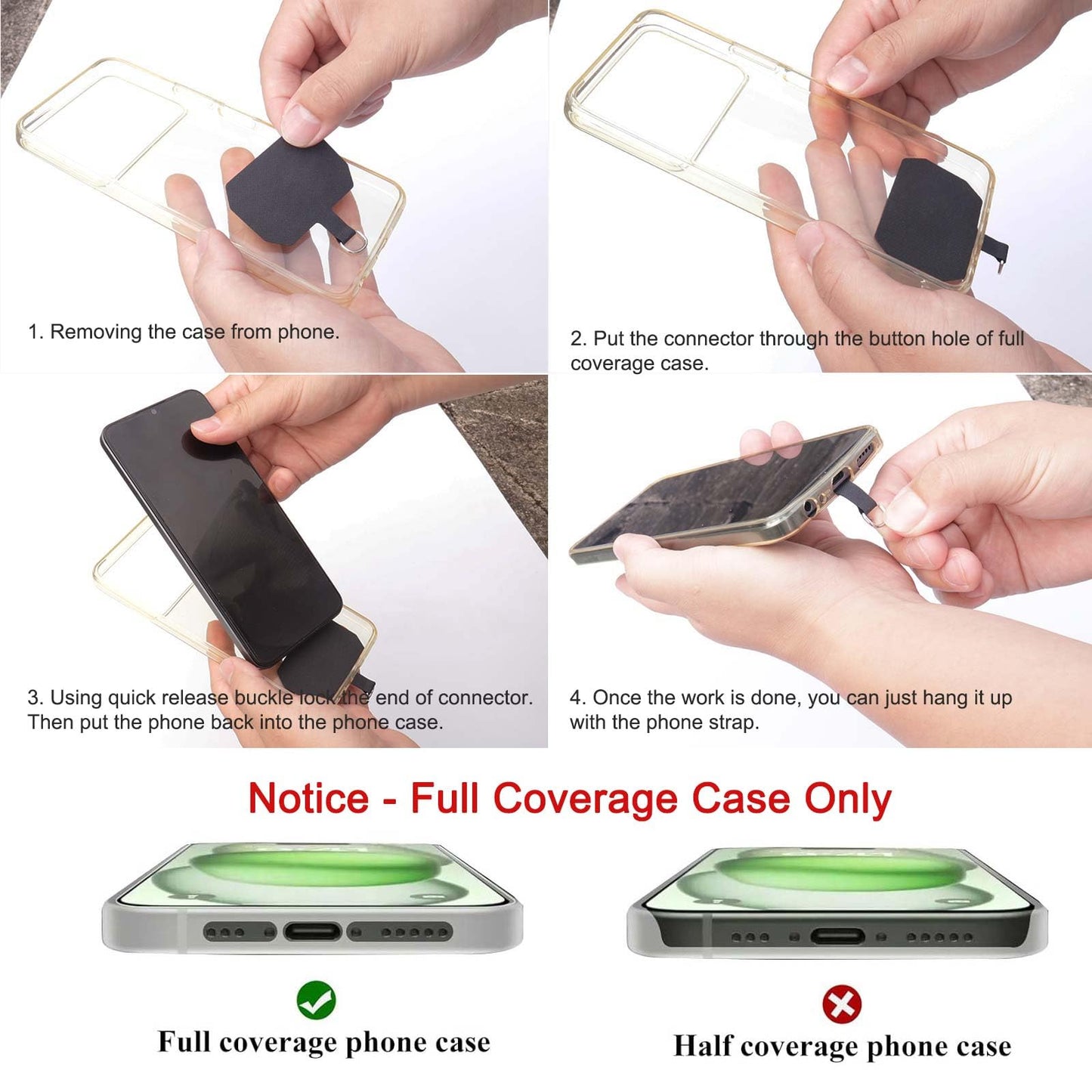 POHFP 4 Sets Black Cell Phone Lanyard, Adjustable Crossbody Cell Phone Lanyard, Adjustable Anti Theft Phone Strap, Neck Lanyard for Keys ID Badges