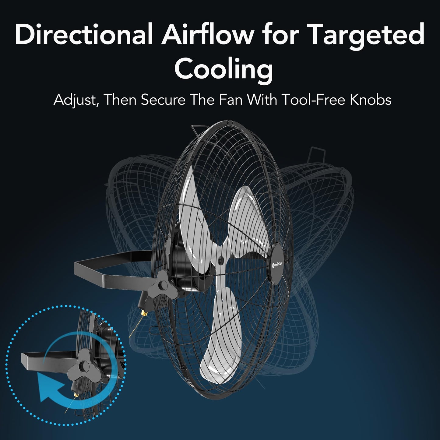 Comfort Zone 20-inch Industrial High Velocity Fan - Heavy Duty All-Metal Floor & Wall Mount Fan, 3-Speed High Power Cooling for Garage, Workshop, or