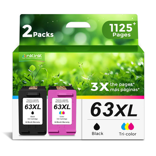 Ankink 63XL Ink Cartridges Replacement for HP 63 XL (Black Color Combo Pack) Fit for HP63 3830 4650 4652 4655 5200 5252 5255 5258 4520 4512 1112 2132