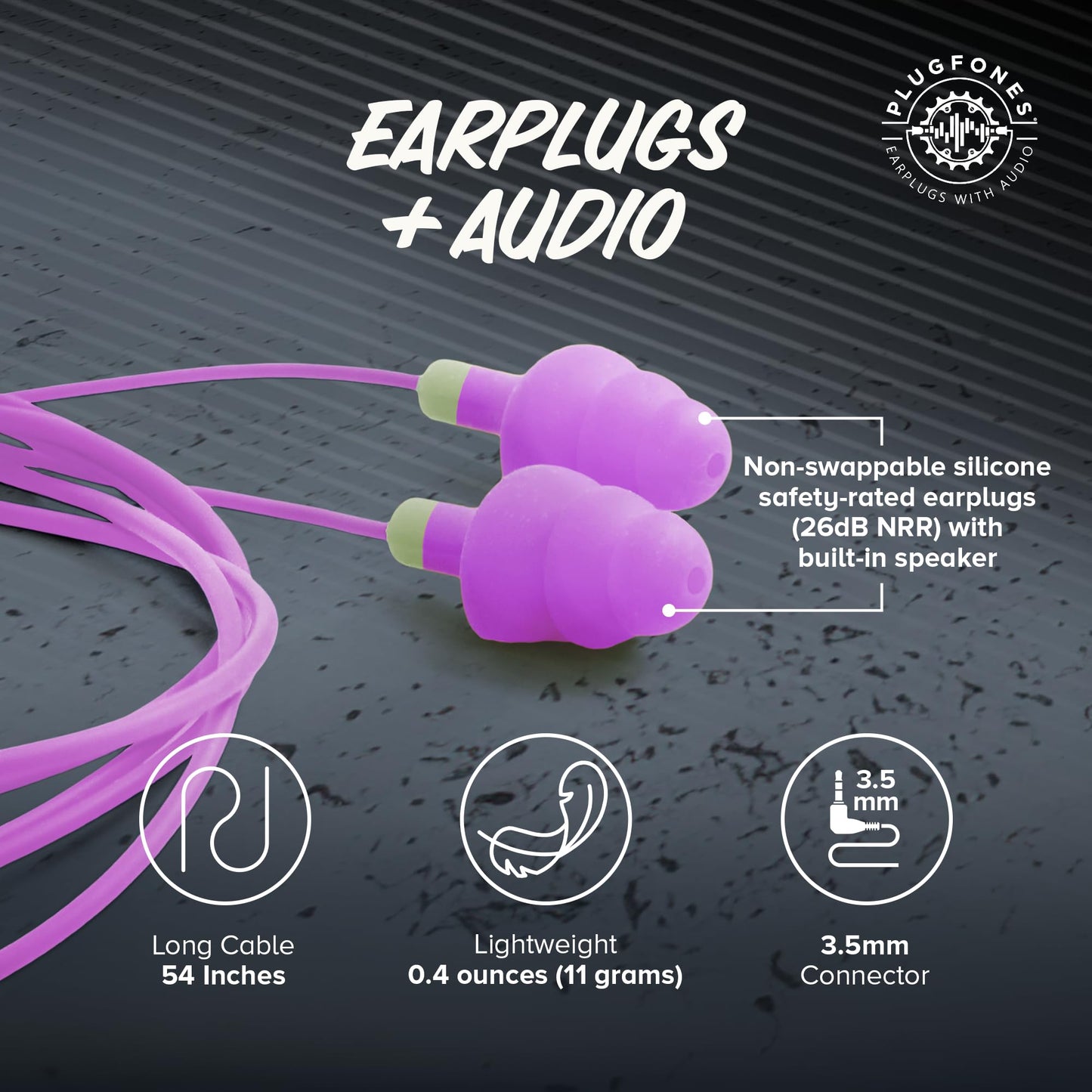 Plugfones Basic Earplug Headphones Earplug-Earbud Hybrid - 26 dB Noise Reduction Rating - Noise Reducing Work Headphones OSHA Compliant Earphones