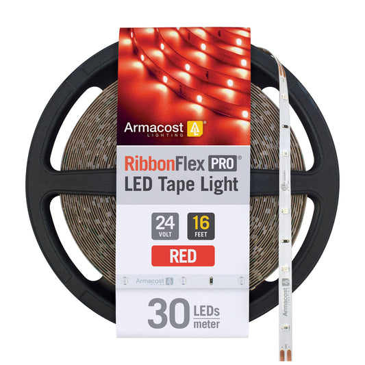 Armacost Lighting RibbonFlex Pro 24V Red LED Strip Light Tape 30 LED/m 16 ft (5m) 633230