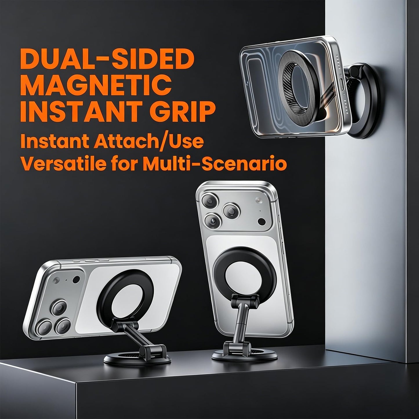 PKYAA Magnetic Ring Phone Holder [Dual-Sided Magnetic] [Super Magnet] [Carbon Fiber] 2026 Upgraded Foldable Double Magnet Phone Mount for Magsafe