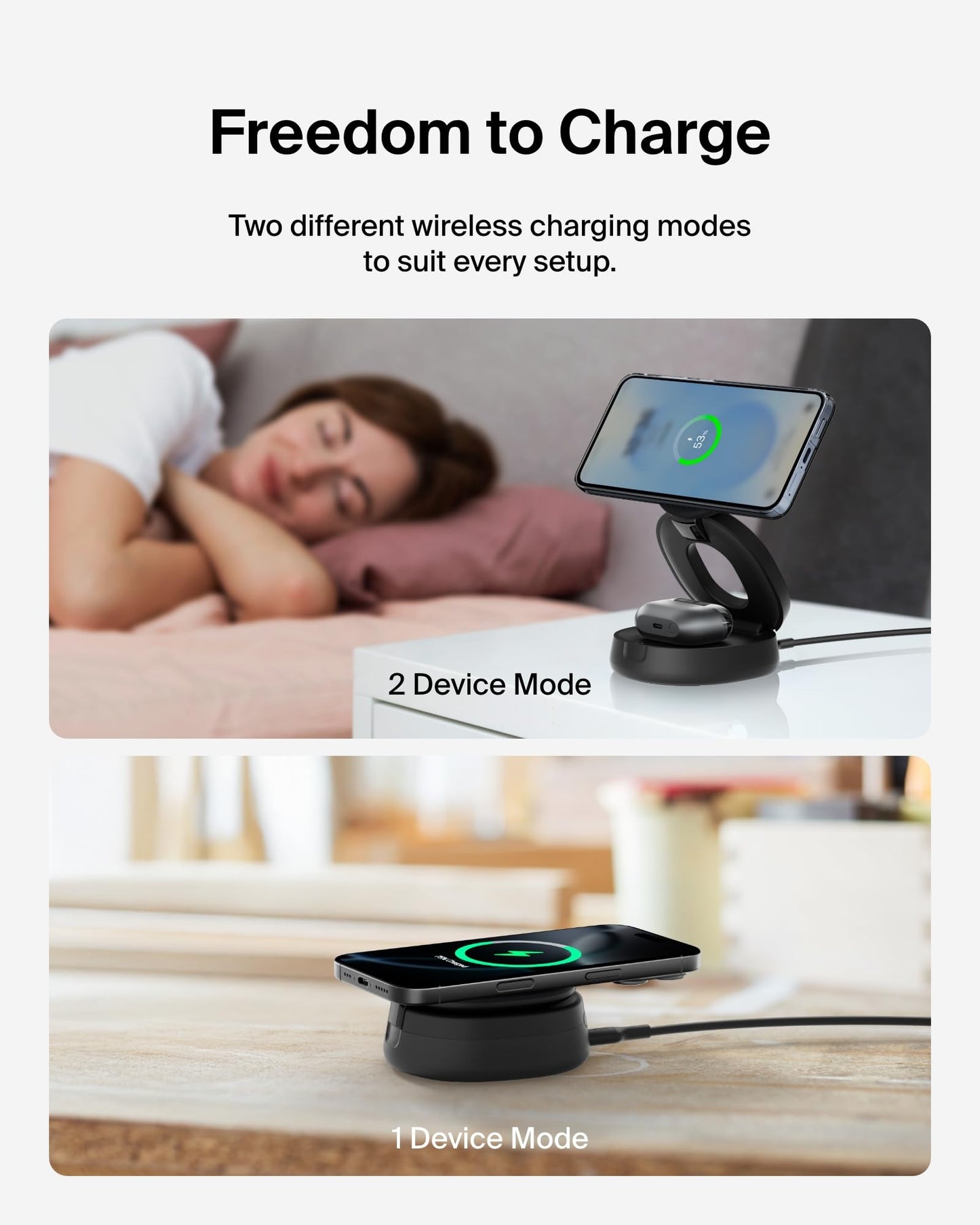 Belkin MagSafe Charger Compatible, 2-in-1 Qi2 Wireless Charging Station 15W, Convertible Charger for iPhone 17, Apple Watch, AirPods, Pixel 10