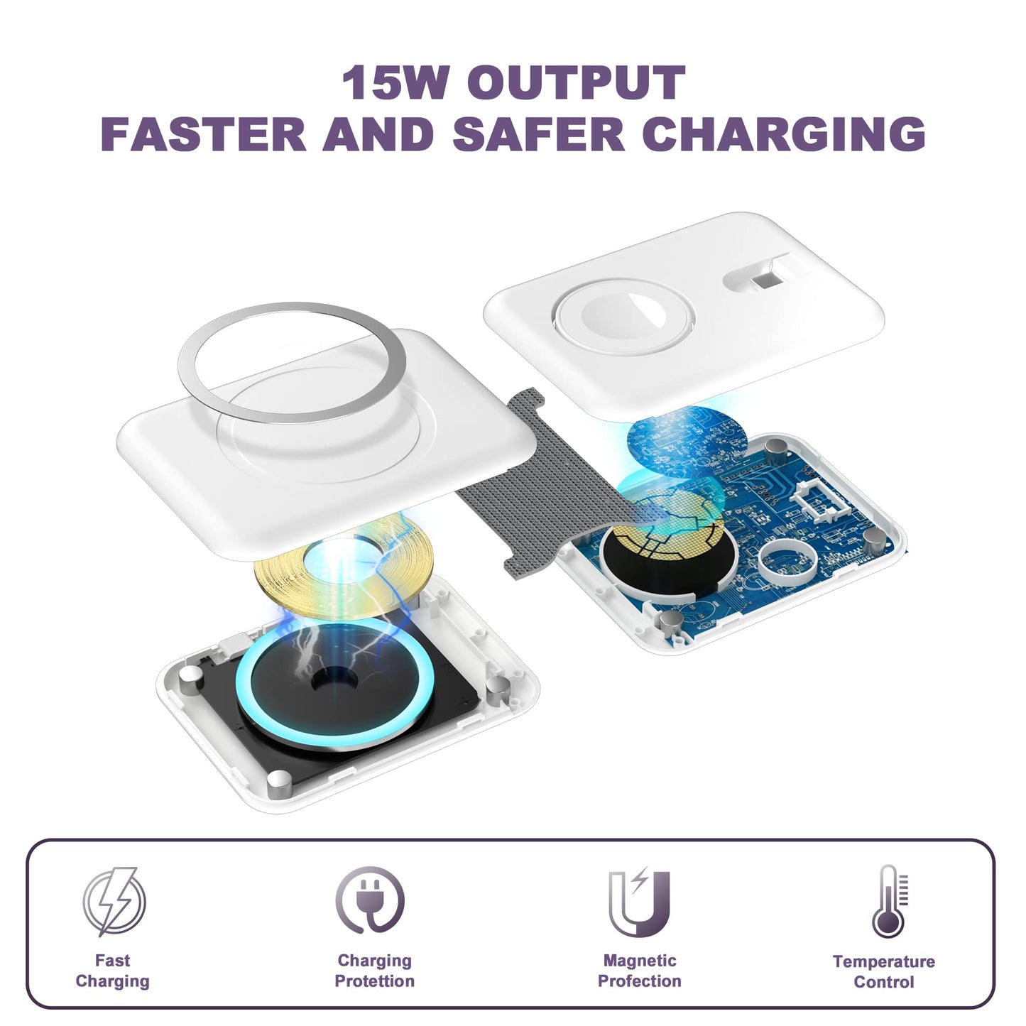 3 in 1 Wireless Charger, Foldable Magnetic Charging Station, Fast Travel Wireless Charging Pad for Multiple Apple Devices, Compatible with iPhone