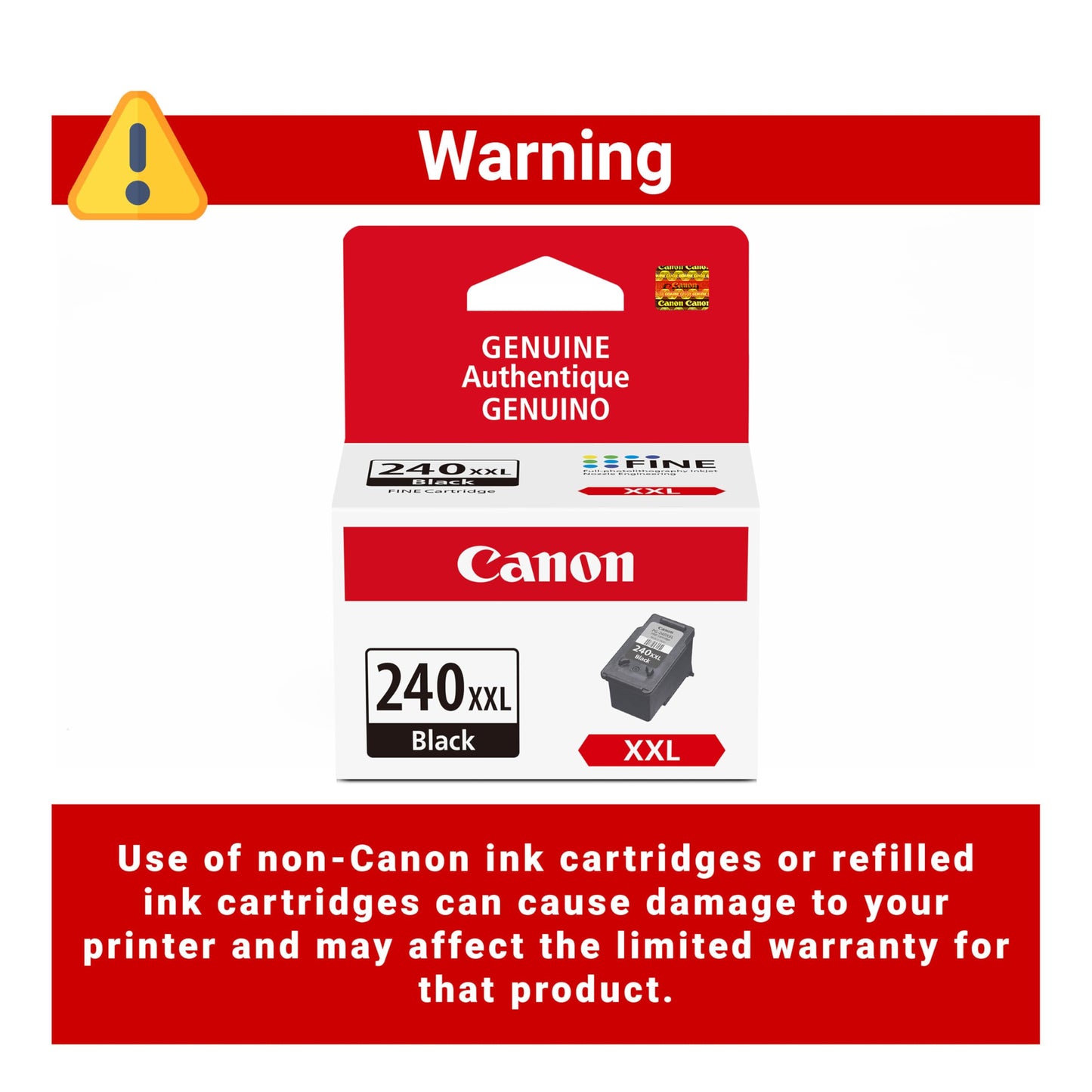 Canon PG-240 XXL Genuine Black Ink Cartridge, Compatible with MG2120/3120/4120, MX512/432/472/372/392/522/532/452, MG2220/3220/4220/3520/3620, TS5120