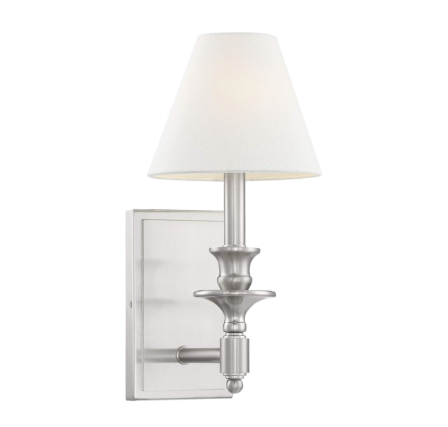 Savoy House 9-0700-1-SN Washburn Traditional Bohemian White Linen Wall Sconce, 1-Light 60 Watt, 15" H x 7" W, Satin Nickel