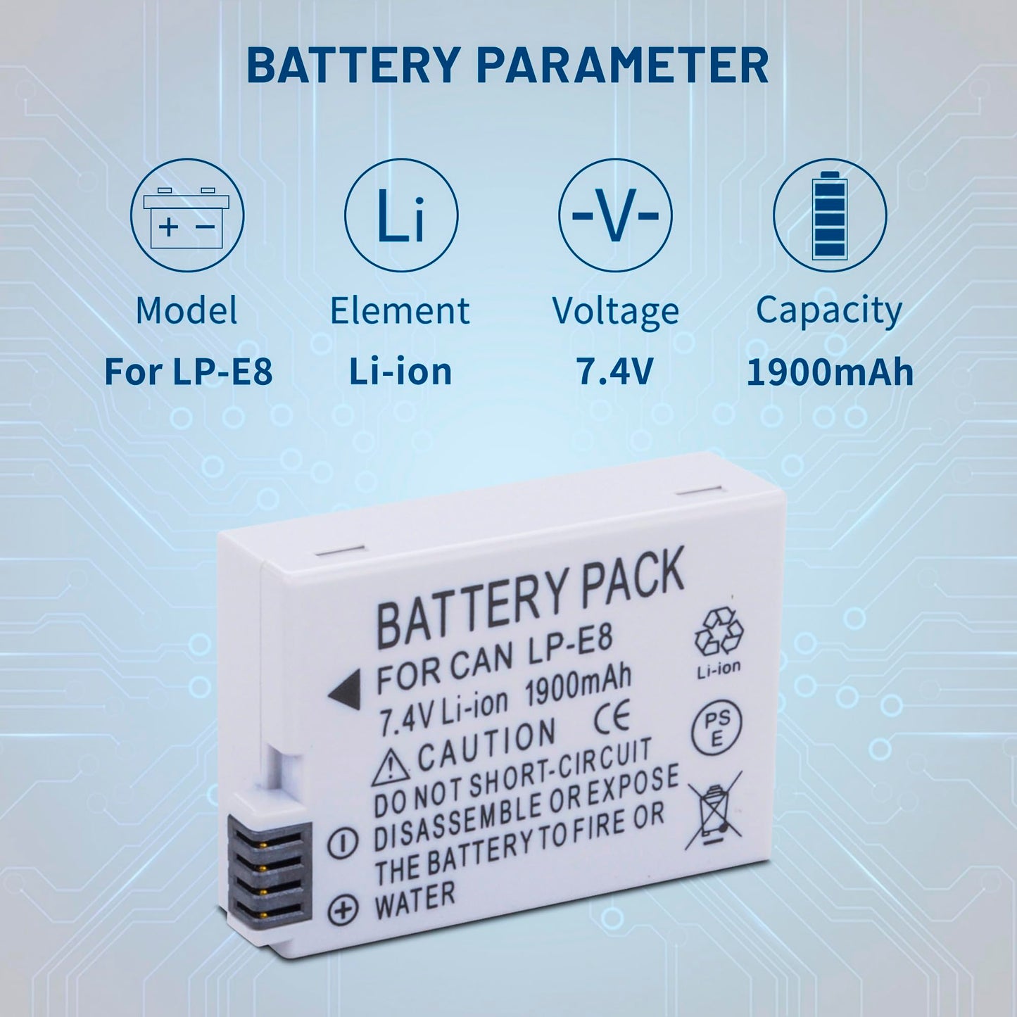 ANCBD 2-Pack LP-E8 Battery Compatible with Canon EOS Rebel T2i, T3i, T4i, T5i, 550D, 600D, 650D, 700D, Kiss X7i X6i X4 X5 X6 Digital Cameras (Not