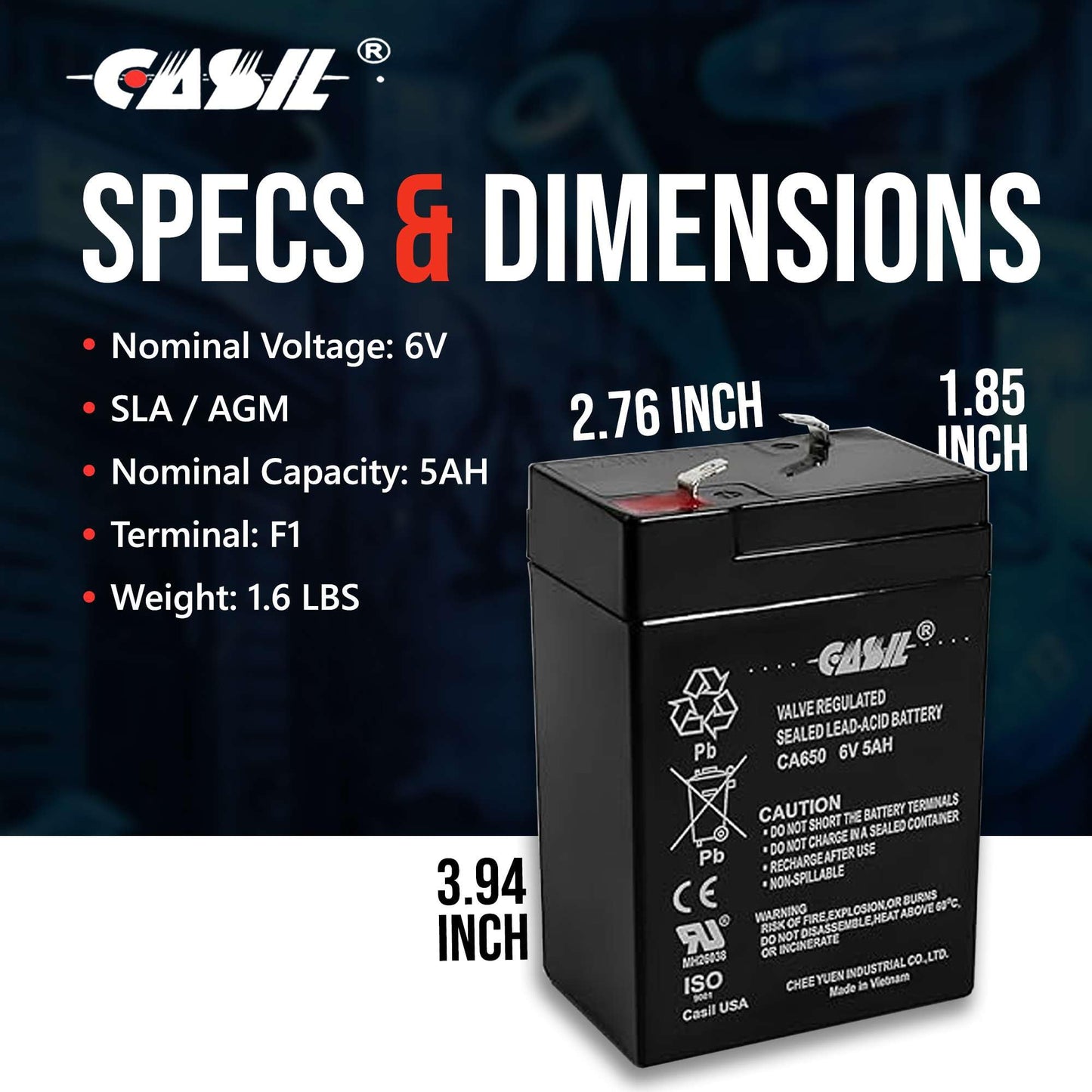 Casil 6v 5ah Replacement Battery Compatible with Ritar RT645