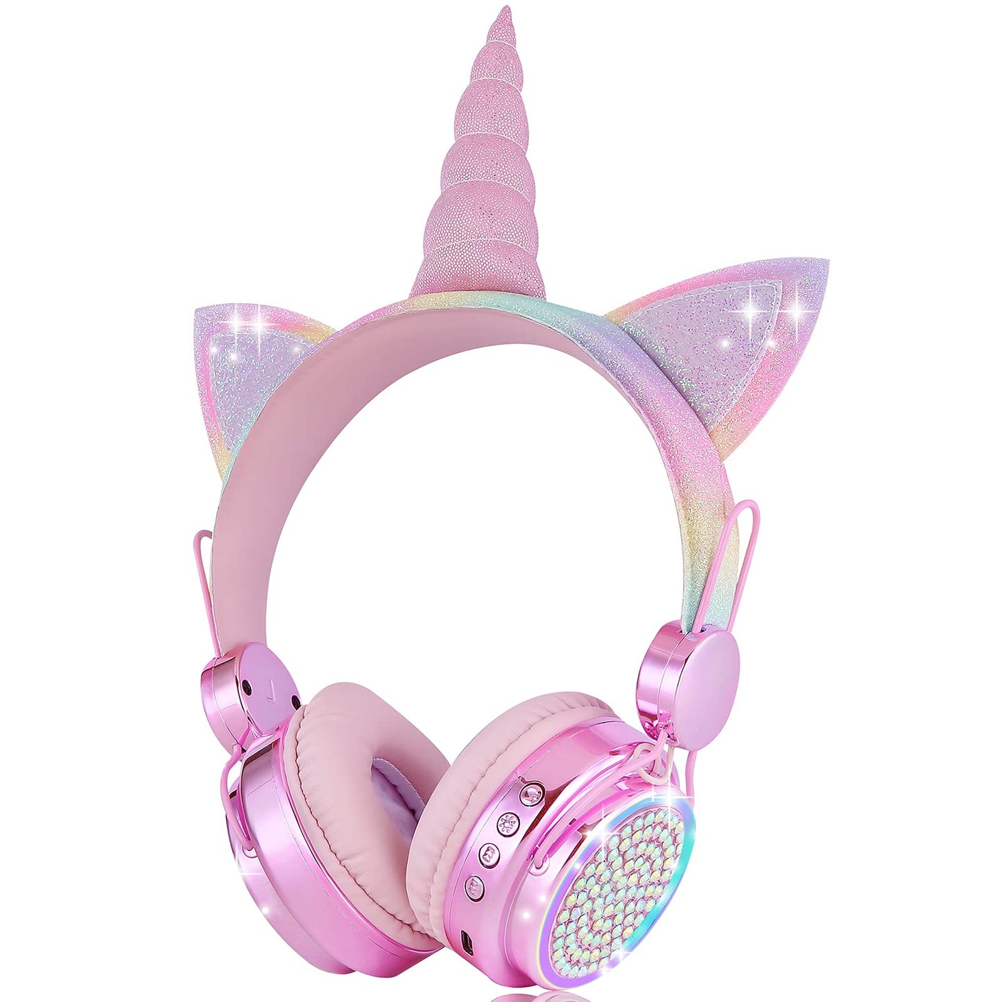 KORABA Kids Wireless Headphones for Girls Children Teens, LED Light Up Bluetooth Unicorn Headphones with Microphone for School/Xmas/Online…