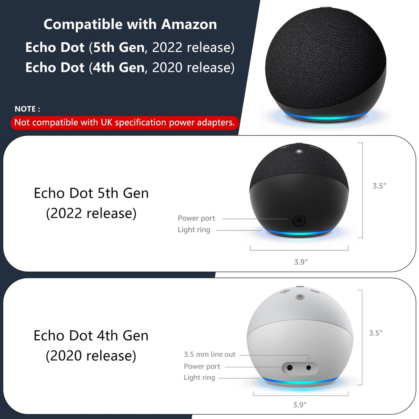 BEWZI Echo Dot Wall Mount Bracket with Cable Storage - Compatible with Echo Dot 5th/4th Gen (White)