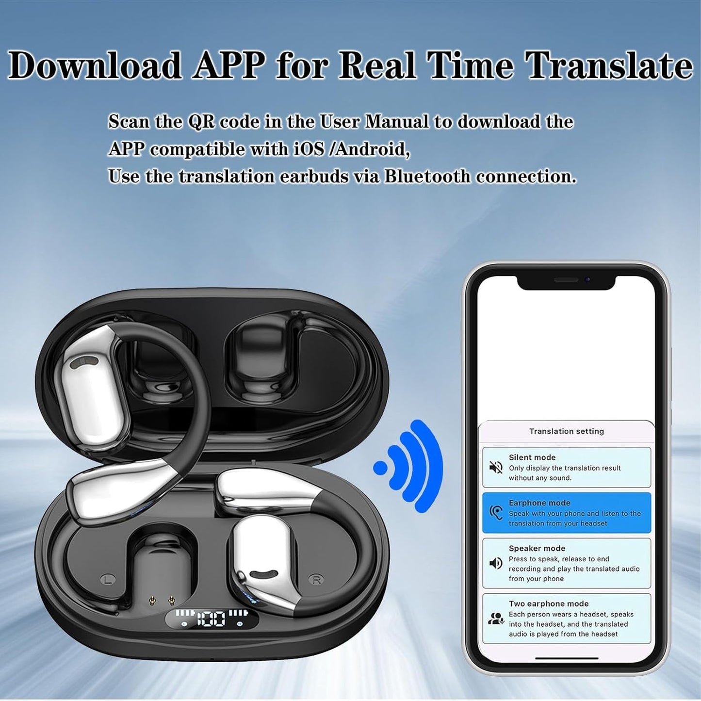 AI Translation Earbuds Real Time for iPhone and Android, 144 Language Translator Earbuds, Bluetooth Headphones Translation Language Device 3-in-1…