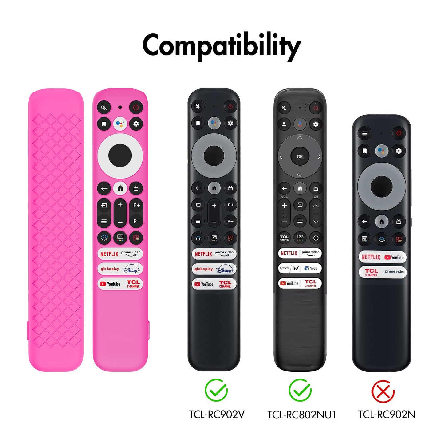LEFXMOPHY Hot Pink Cover for 2023 TCL RC813 FMB1 / RC902V FMR1 / RC923 Voice Remote, Silicone Cover for TCL Q6 Q7 QM8 S4 S3 Series Google TV Remote