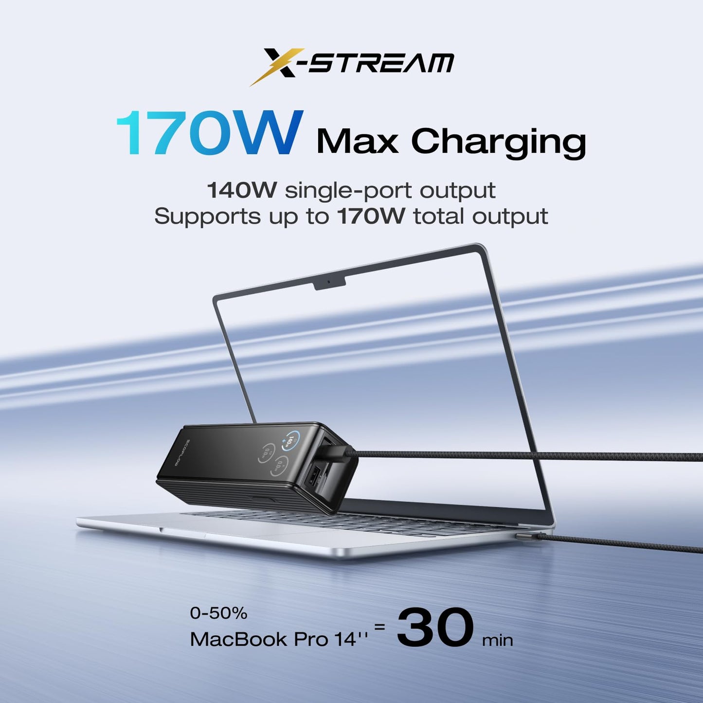 EF ECOFLOW Laptop Power Bank, 25,000mAh 170W Portable Charger with Dual 140W USB-C Ports, Smart Display, Flight-Approved for Travel, Fast Charging