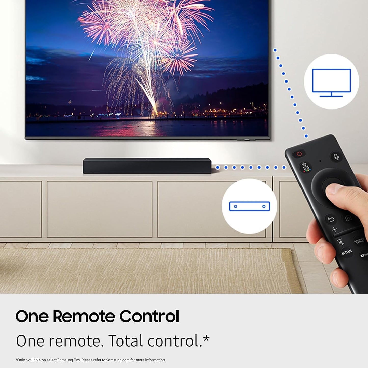 Samsung HW-B400 2.0 Channel Sound bar w/Built-in Woofer, HDMI Arc, One Remote Control, Surround Sound Expansion, W/HDMI Cable Included, 110-240 Volt