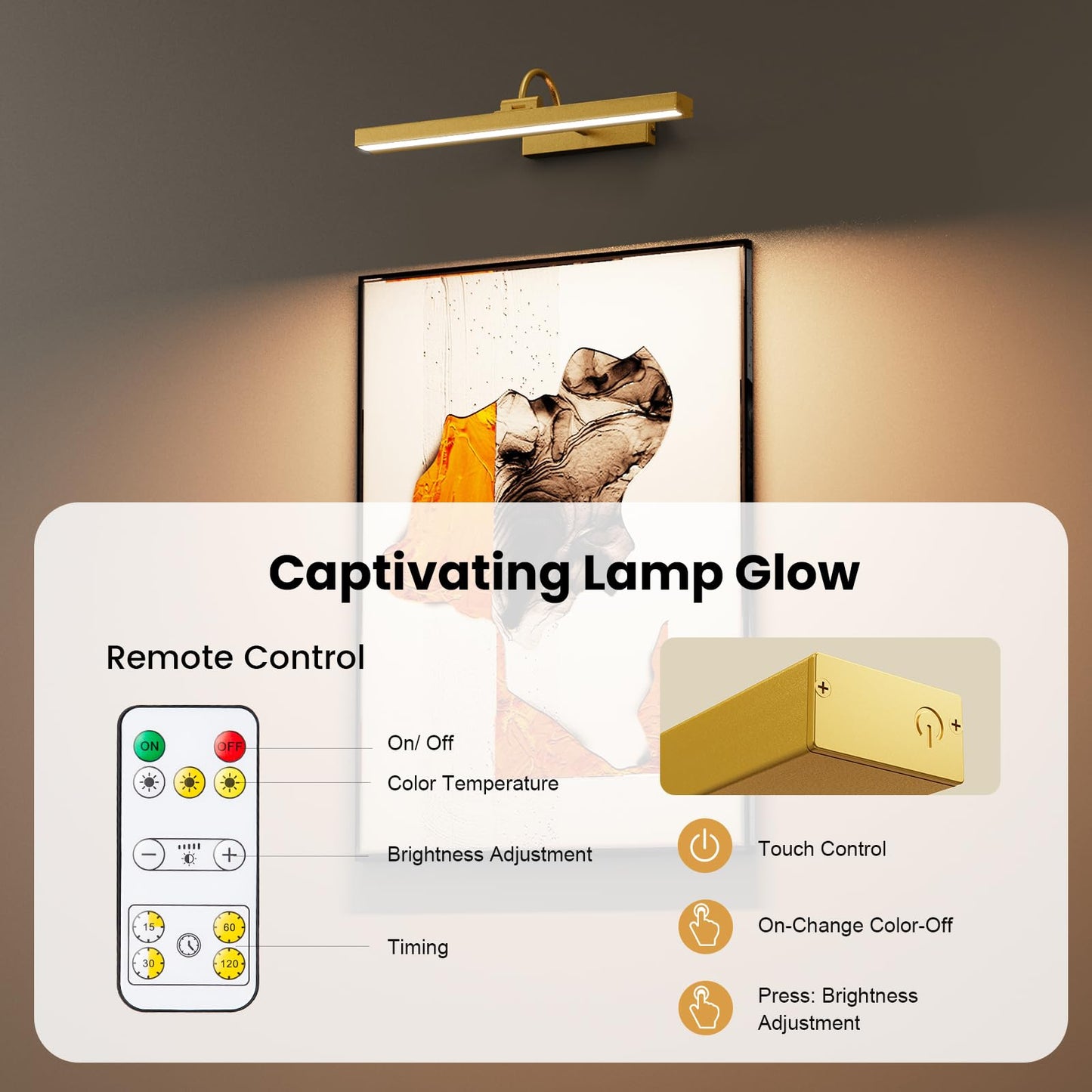 Bridika Picture Light 2 Pack, Rechargeable 15.7in Battery Operated Wall Lights with Timer, Remote Control, 3 Color Temperatures, Dimmable Wall Sconce