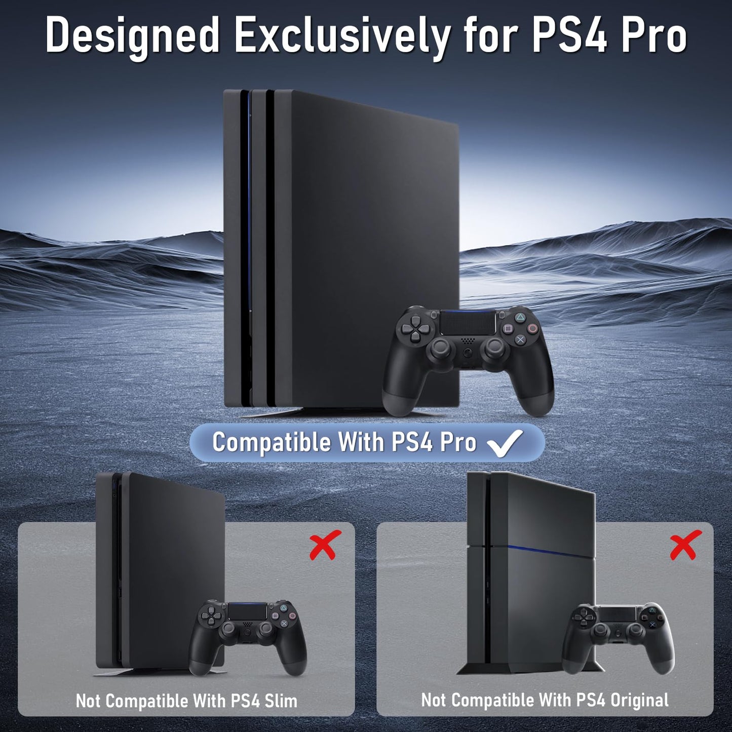 Wall Mount for PS4 Pro with Detachable 2 Controller Holder & Headphone Hanger Metal Wall Mount Stand Kit Mount on The Wall Or on The Back Of The TV
