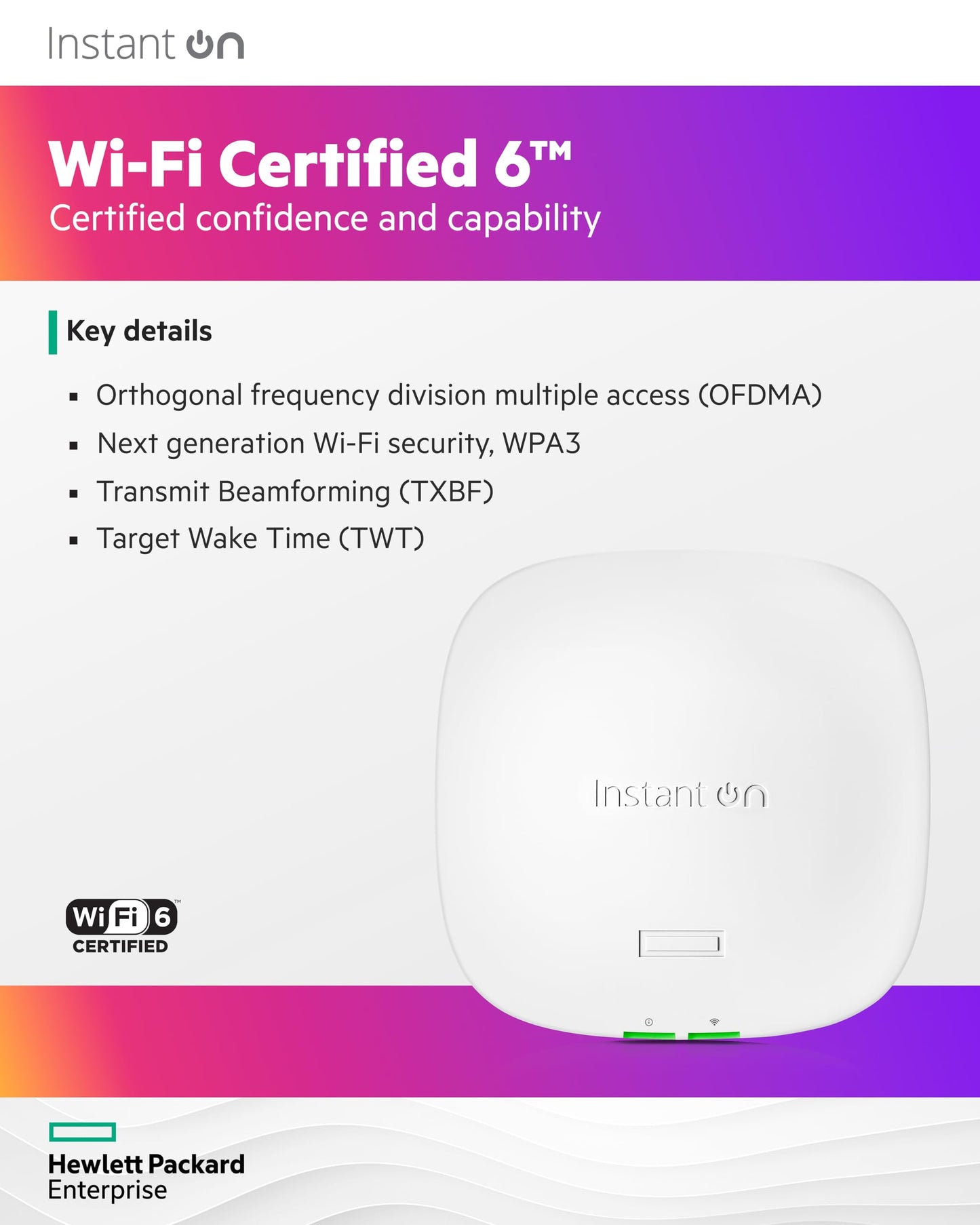 HPE Networking Instant On Access Point AP21 2x2 WiFi 6 Indoor Wireless Access Point | Single-Room, Secure, Smart Mesh Support | Power Source Not