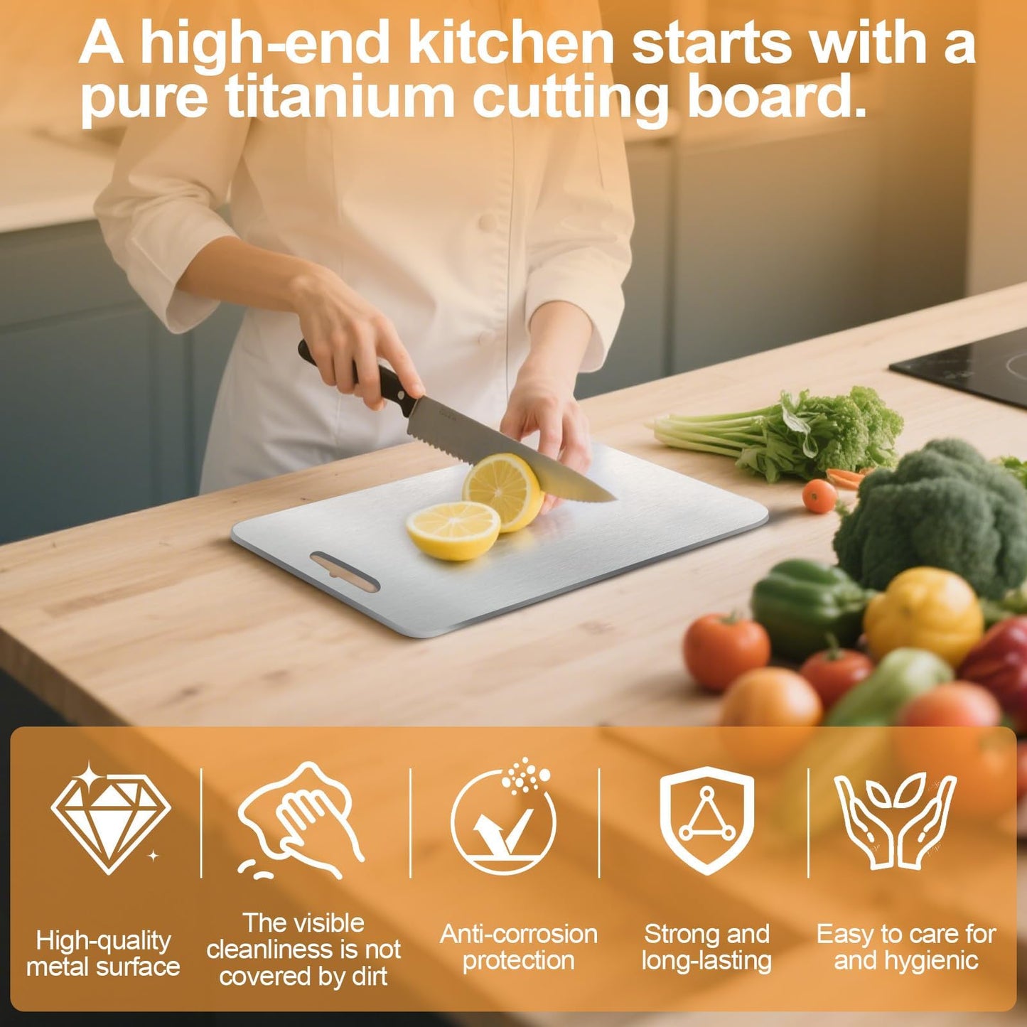 100% Pure Titanium Cutting Boards for Kitchen, Titanium Cutting Board Set of 3, 2025 New Food-Grade Chopping Board for Easy to Clean and Will Not Abso