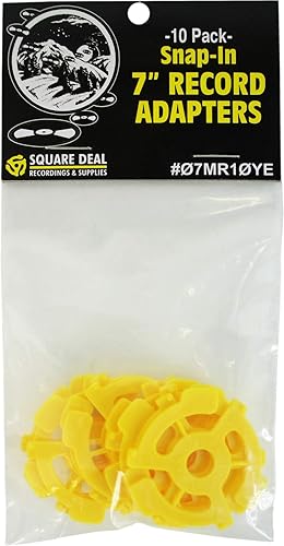 (10) Flat Plastic Record Adapters - Snap in Inserts to Make 7" 45rpm Records Fit on Standard Vinyl Record Turntables (Yellow)