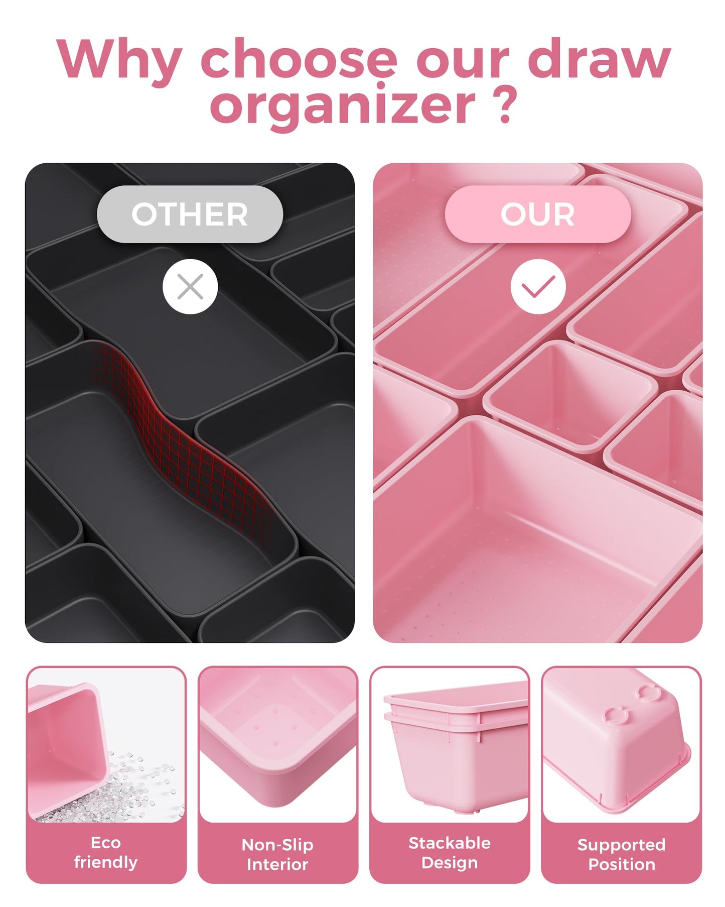 BiuLeon 25 PCS Plastic Drawer Organizers Set, 4-Sizes Vanity and Makeup Organizer, Desk and bathroom Drawer Organizer Trays, Organizers and Storage