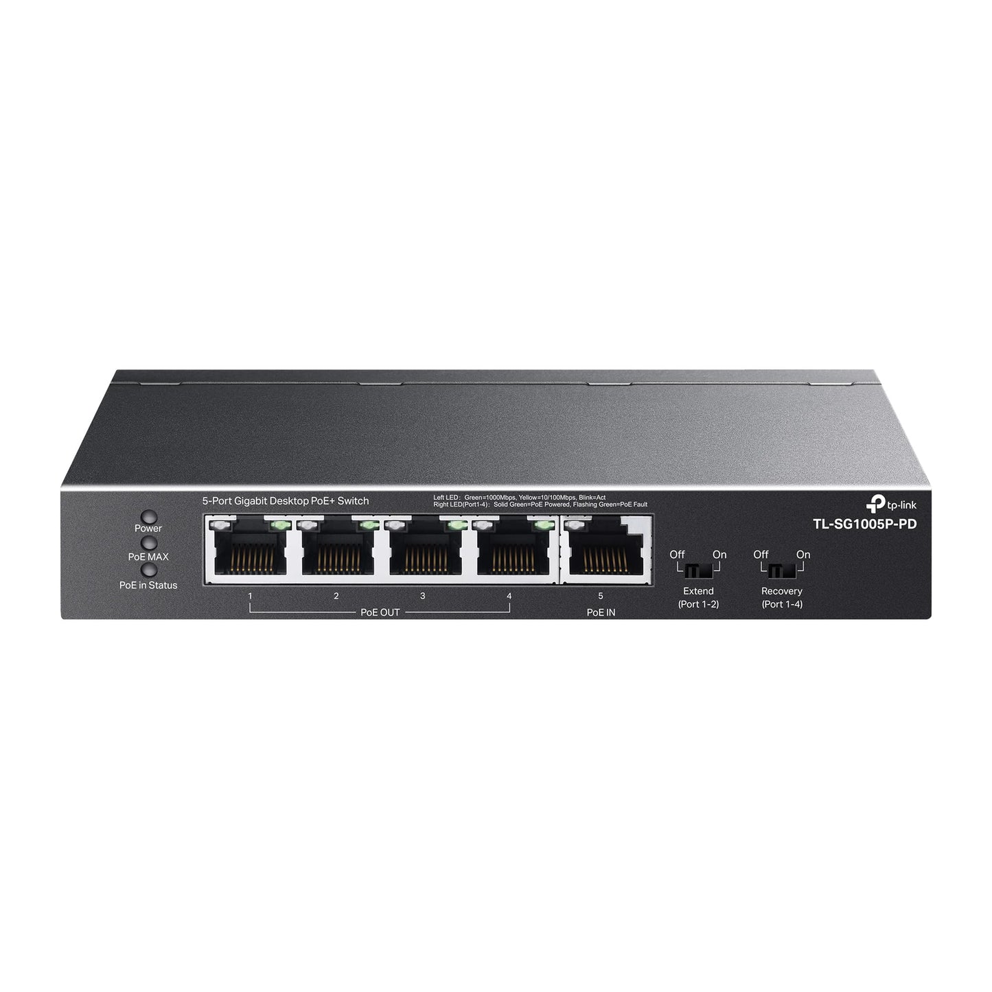 TP-Link TL-SG1005P-PD 5-Port Passthrough Gigabit Ethernet Switch - 1 PoE++ in @90W, 4 PoE+ Output up to 66W, Plug & Play, Extend Mode, QoS, IGMP, Auto