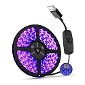 UV Light Strip USB UV Black Light Strip DC5V 390nm-400nm 6.56FT/2M SMD 3528 120LEDs IP65 Waterproof Super Bright LED Strip Lights, for Fluorescent